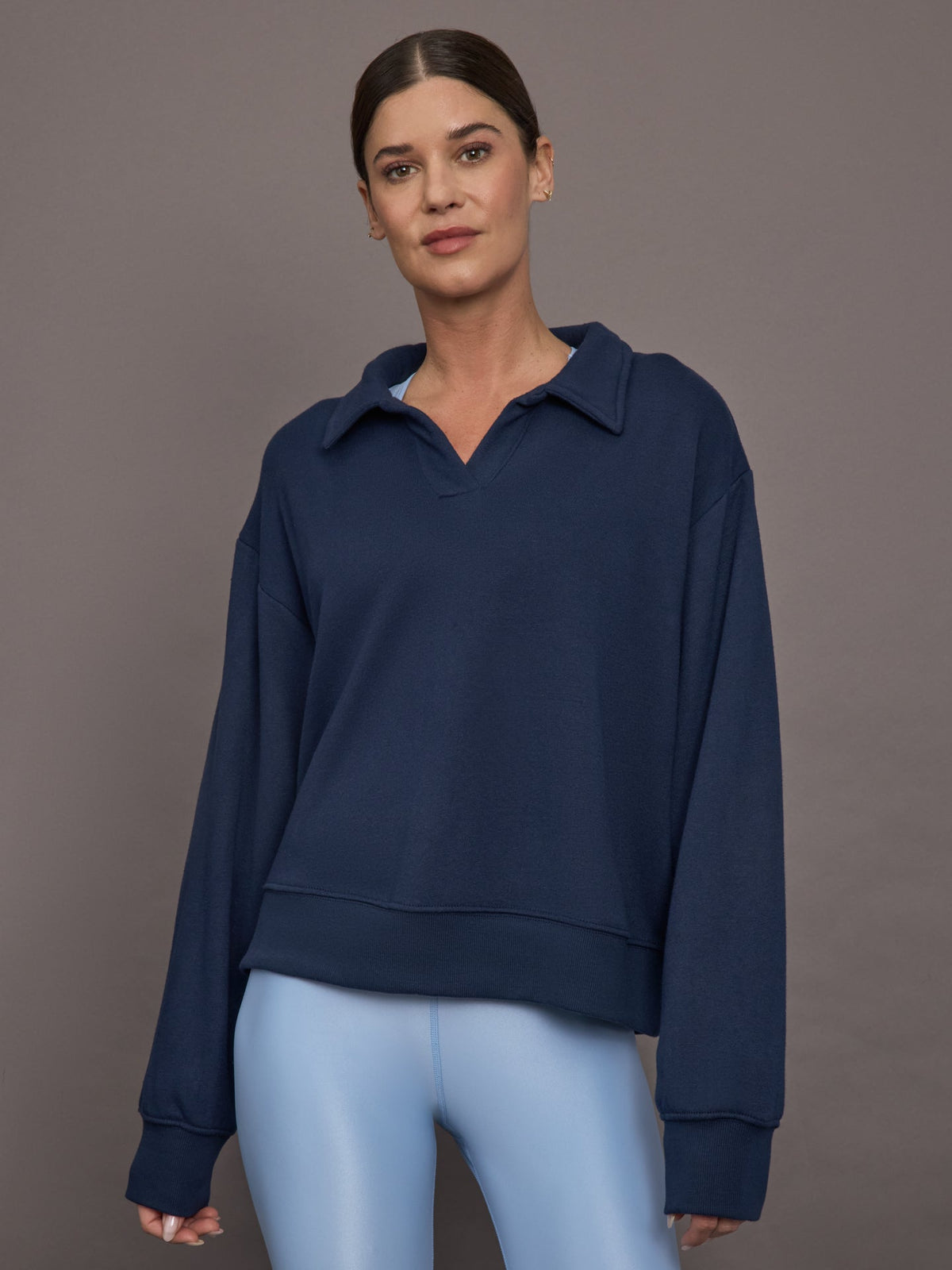 Johnny Collar Sweatshirt in French Terry - Navy Blazer