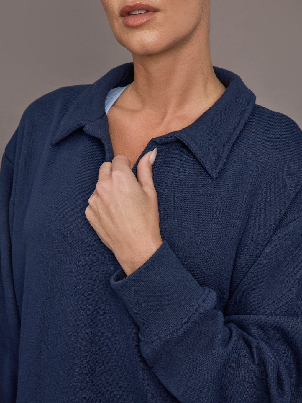 Johnny Collar Sweatshirt in French Terry - Navy Blazer
