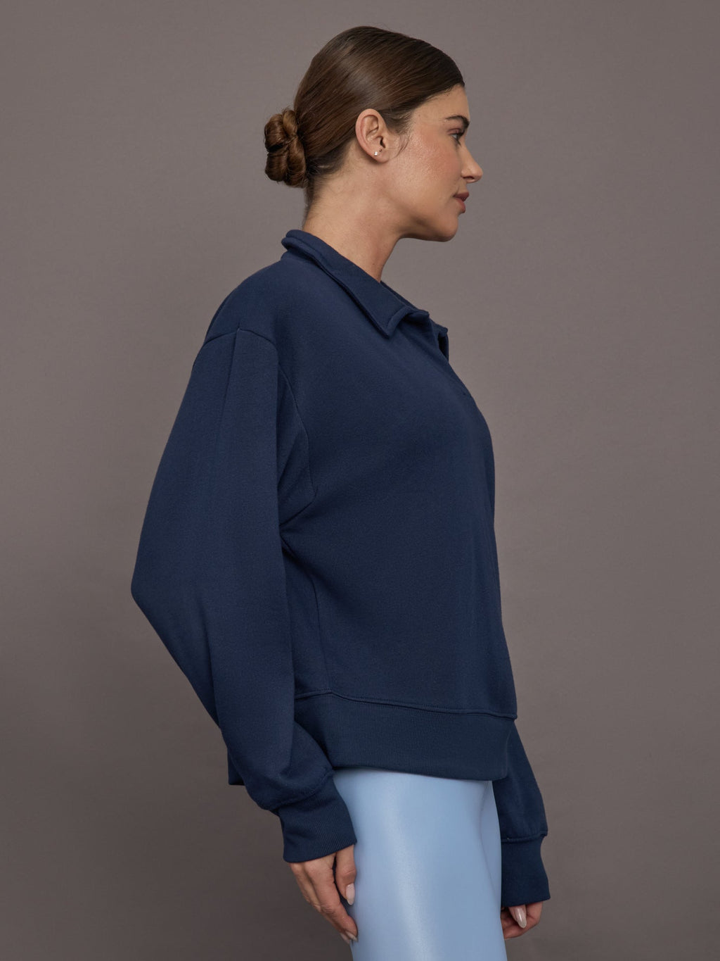 Johnny Collar Sweatshirt in French Terry - Navy Blazer
