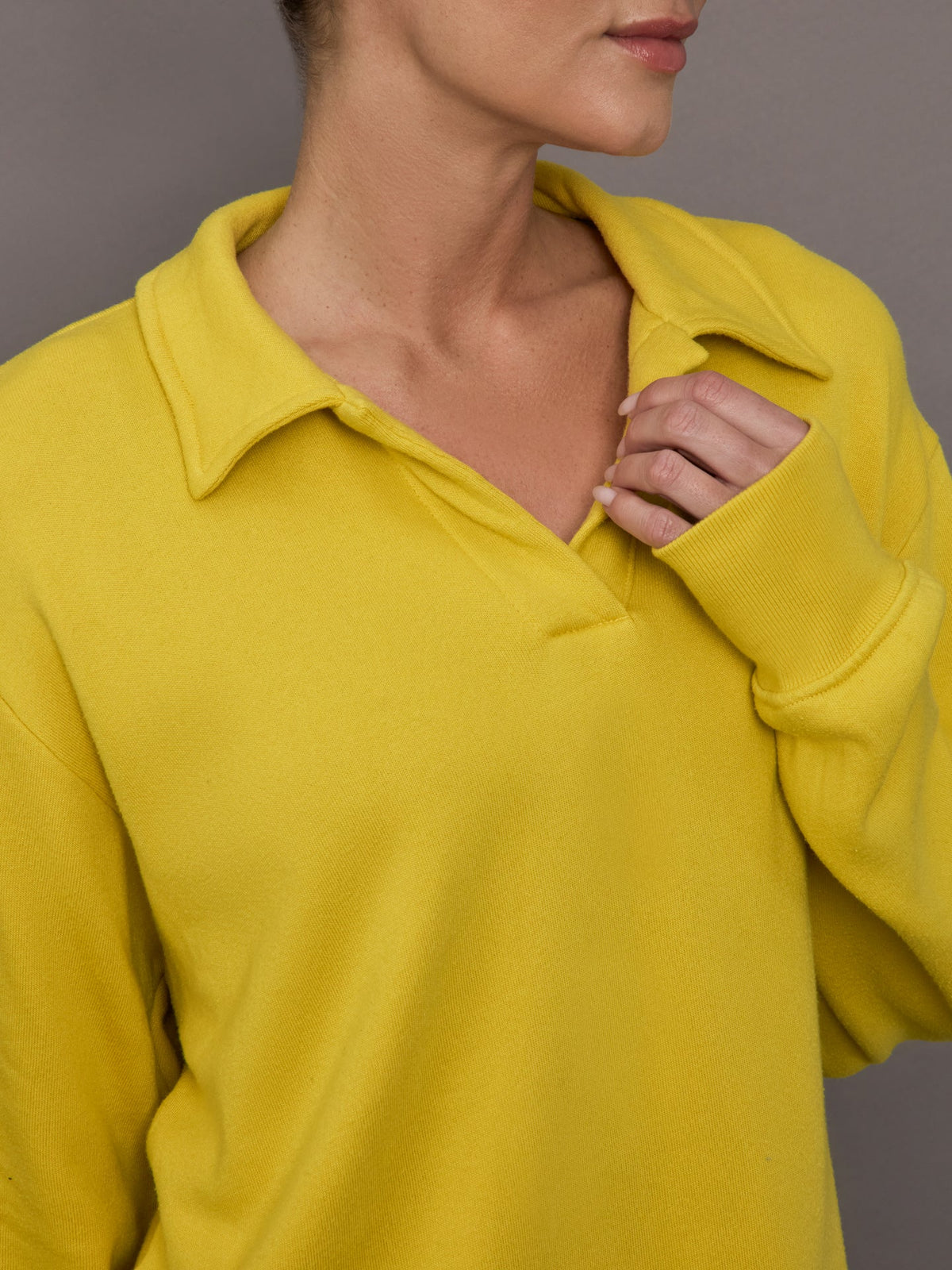 Johnny Collar Sweatshirt in French Terry - Mango Mint