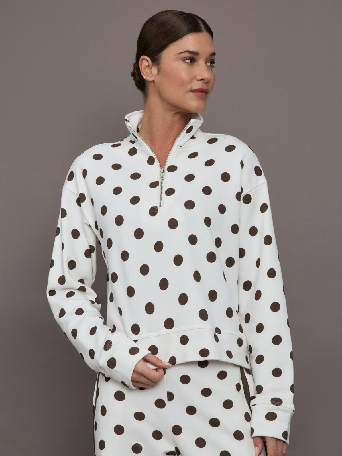 Polka Dot Half Zip - White/Carafe Polka Dot