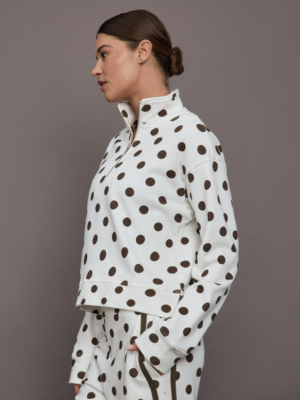 Polka Dot Half Zip - White/Carafe Polka Dot