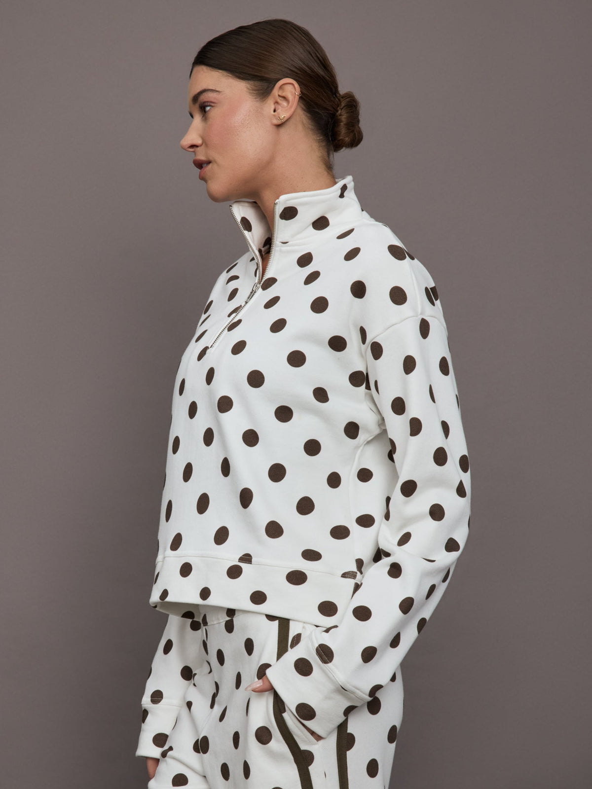 Polka Dot Half Zip - White/Carafe Polka Dot