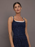 Double Layered Contrast Tank - Navy Leopard/White