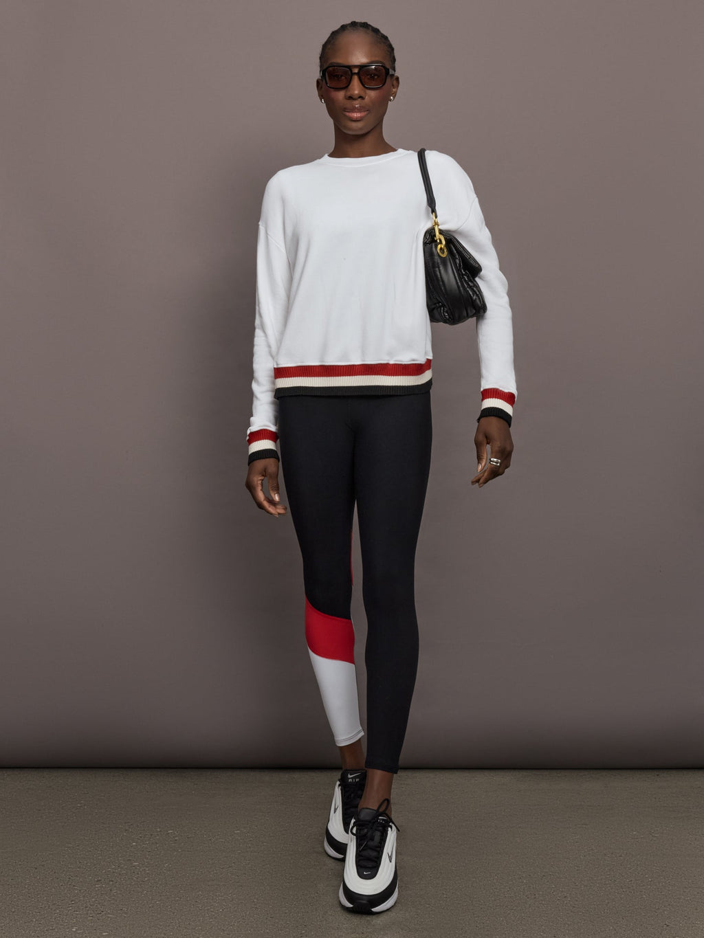 Banded Sweatshirt in French Terry - White with Black/White/Red