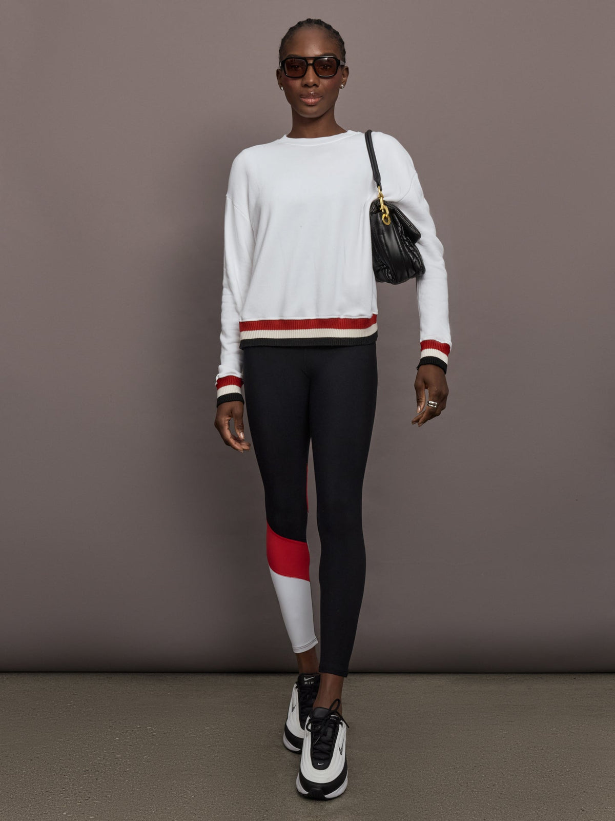 Banded Sweatshirt in French Terry - White with Black/White/Red