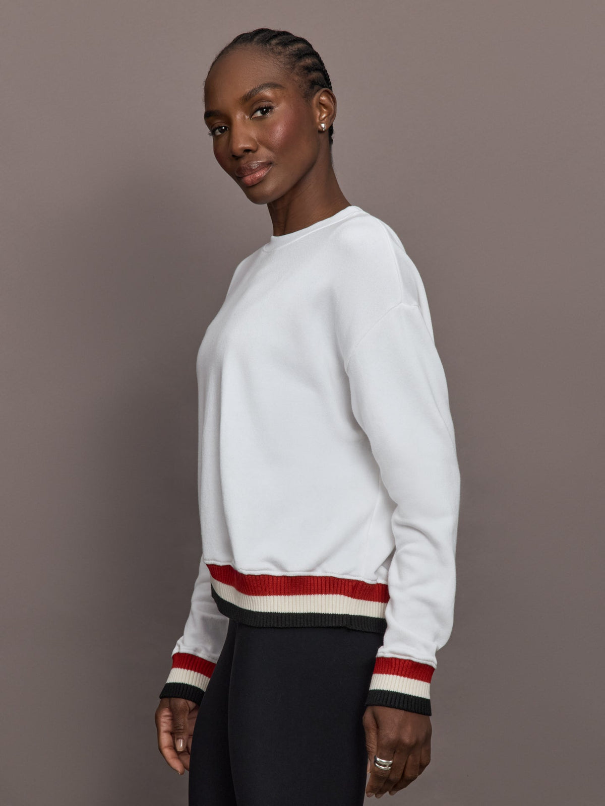 Banded Sweatshirt in French Terry - White with Black/White/Red