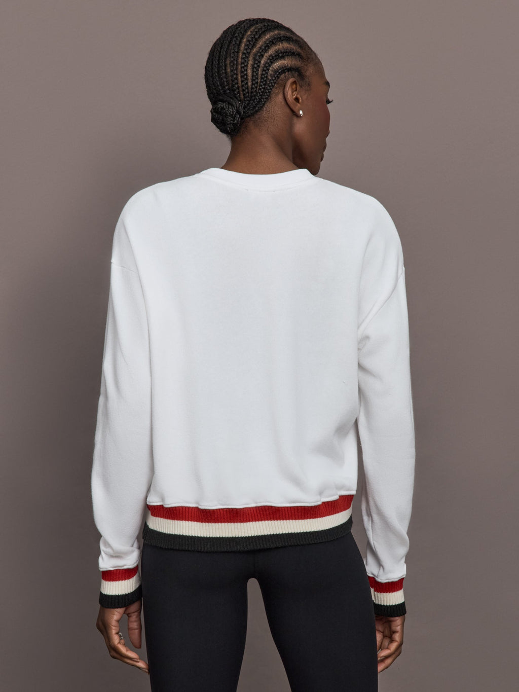 Banded Sweatshirt in French Terry - White with Black/White/Red