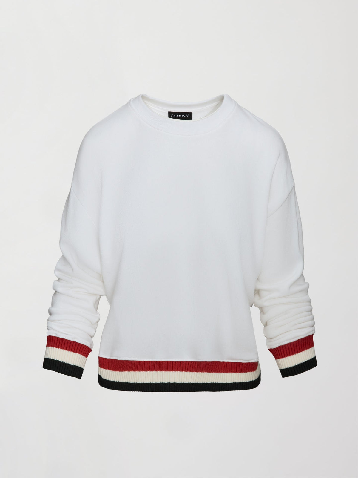 Banded Sweatshirt in French Terry - White with Black/White/Red