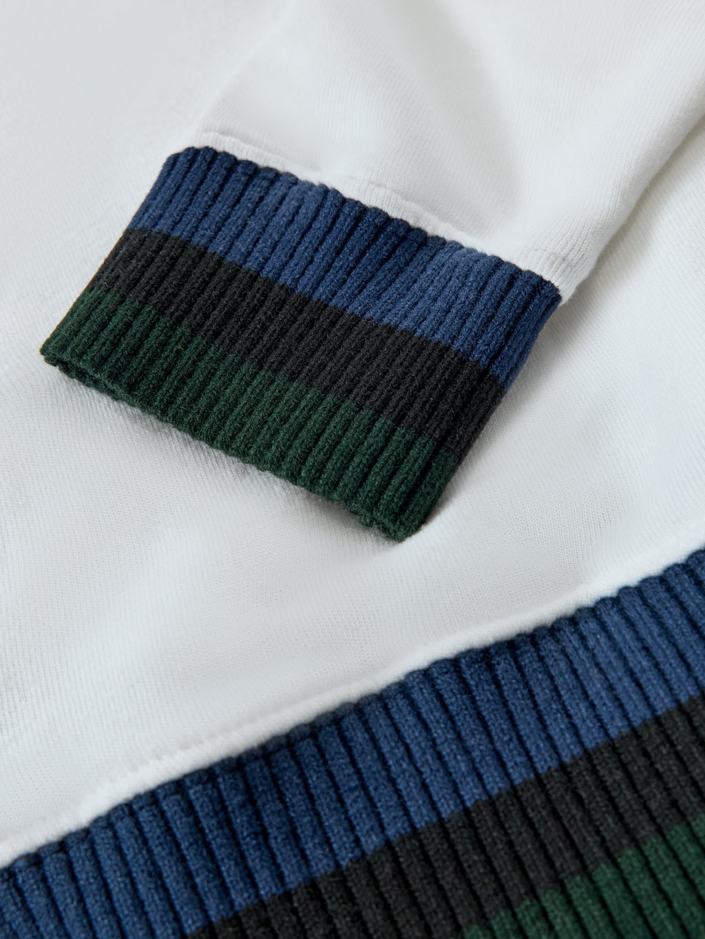 Banded Sweatshirt in French Terry - White with Navy/Black/Forest