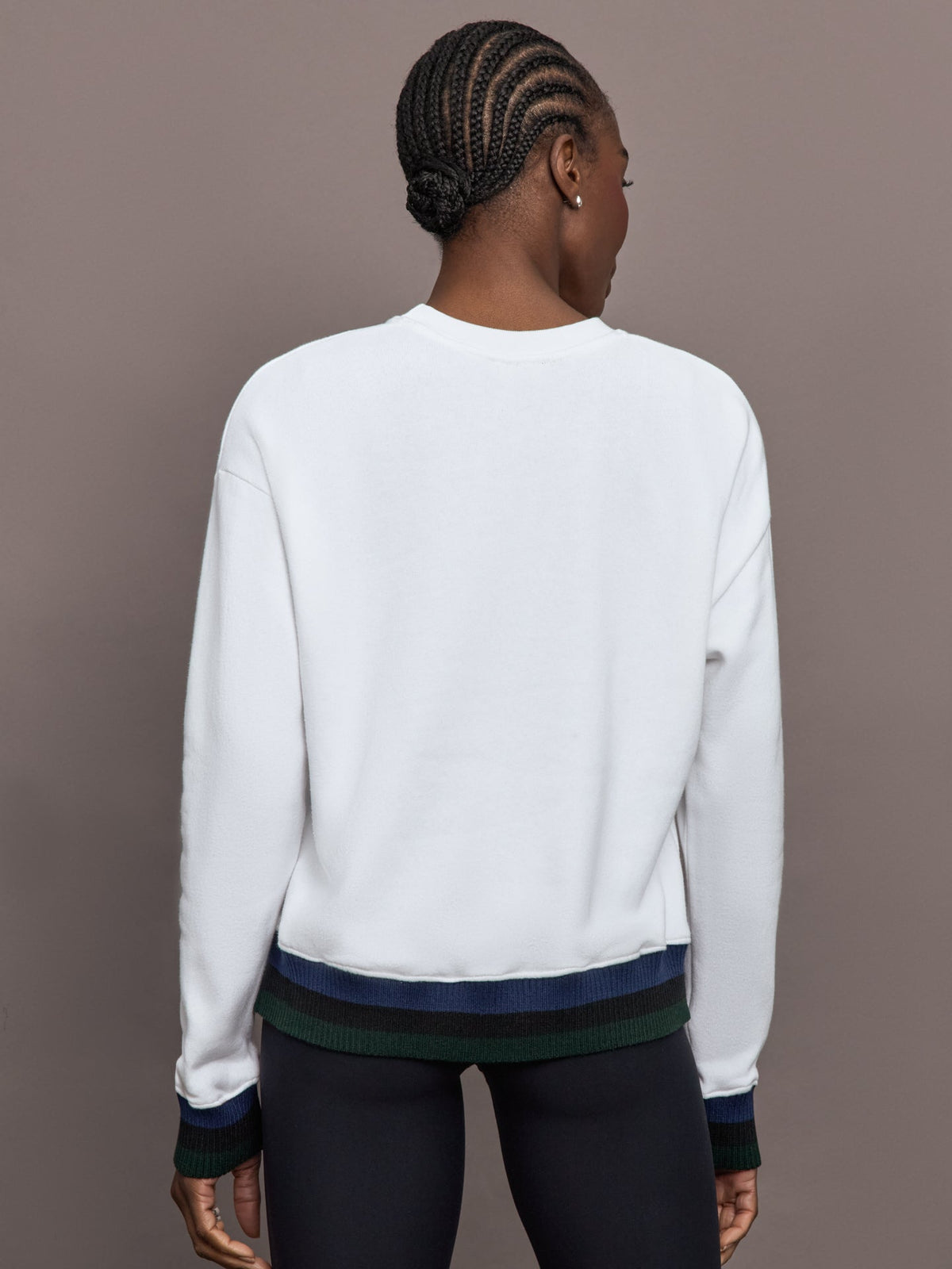 Banded Sweatshirt in French Terry - White with Navy/Black/Forest