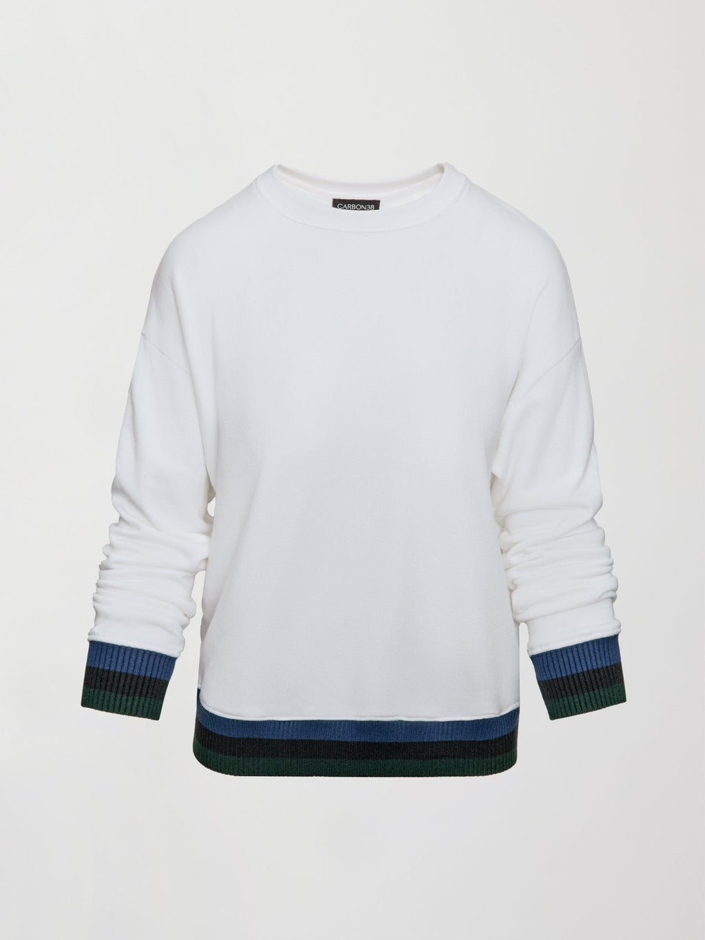 Banded Sweatshirt in French Terry - White with Navy/Black/Forest