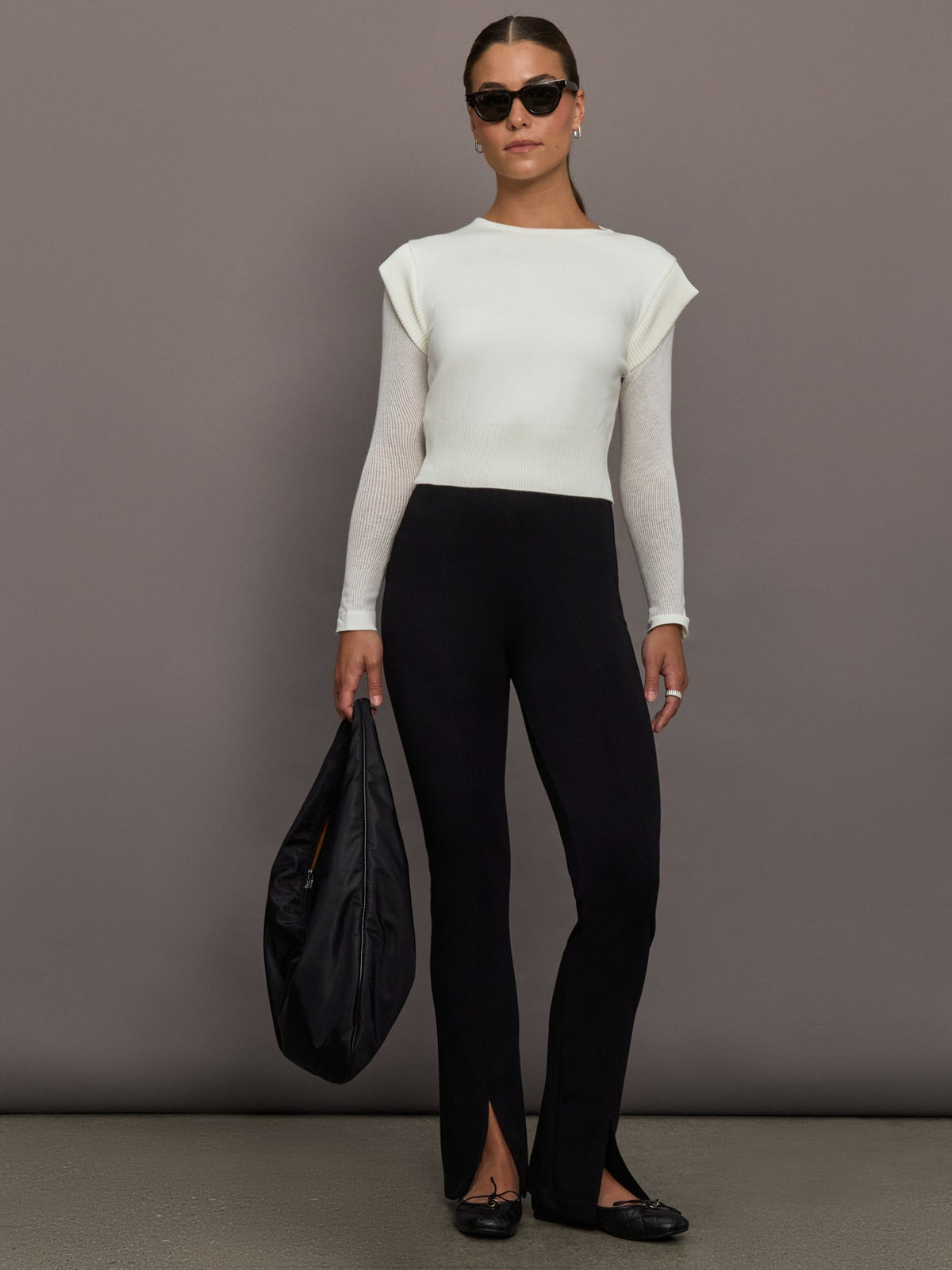Nomia Sheer Sleeve Crew Neck Sweater - White