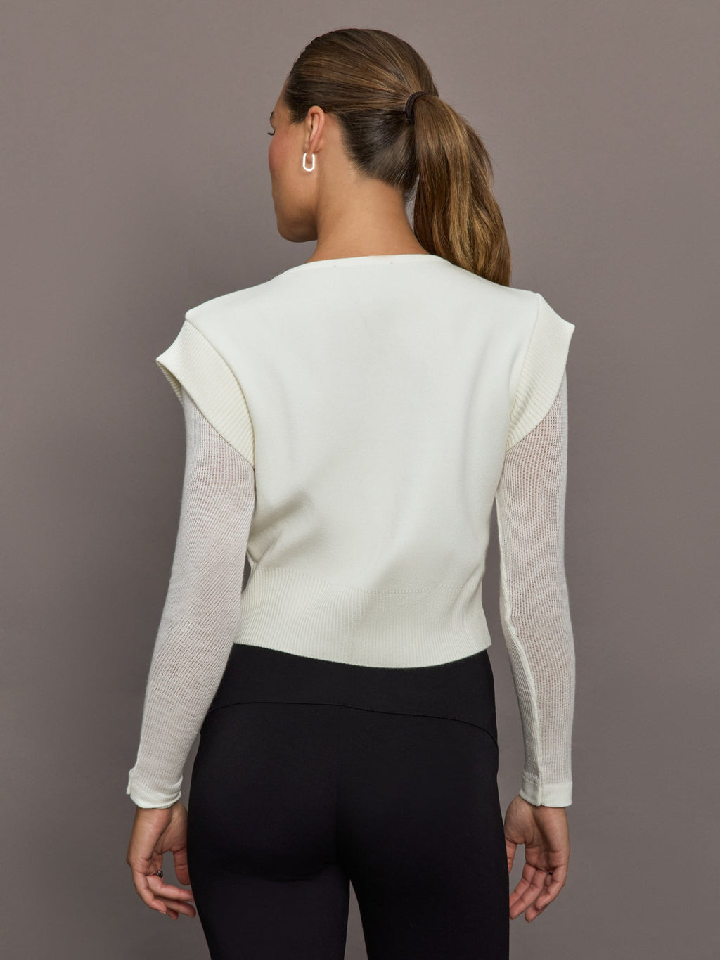 Nomia Sheer Sleeve Crew Neck Sweater - White