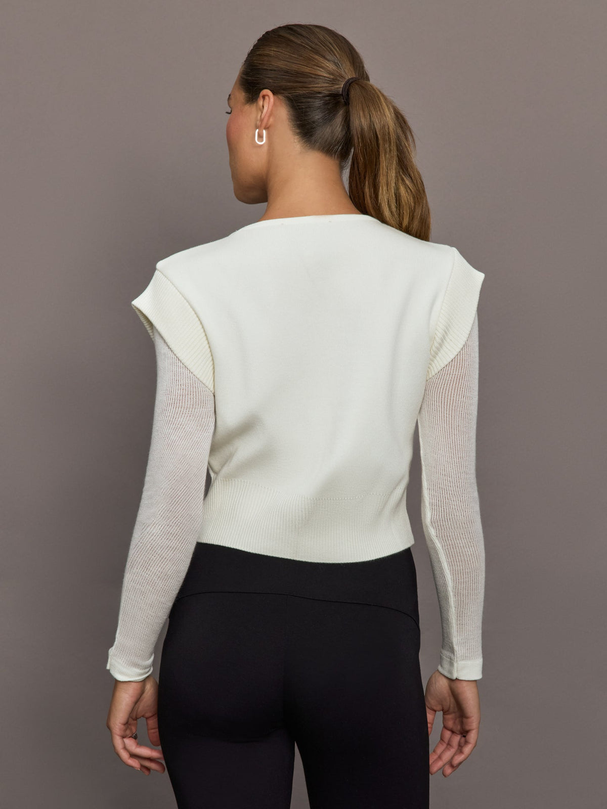 Nomia Sheer Sleeve Crew Neck Sweater - White