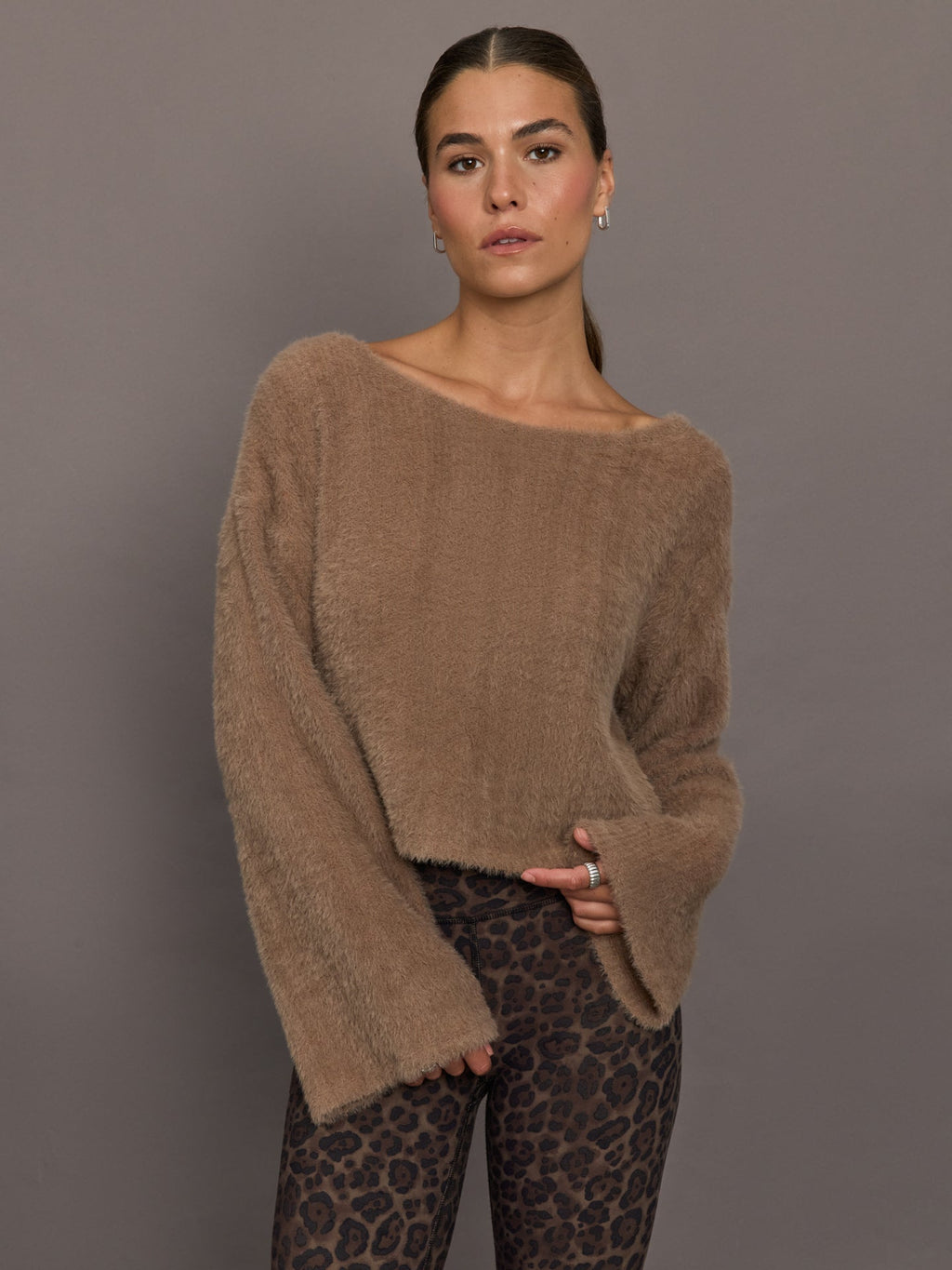 Carme Plush Lace Bell Sleeve Top - Cappuccino