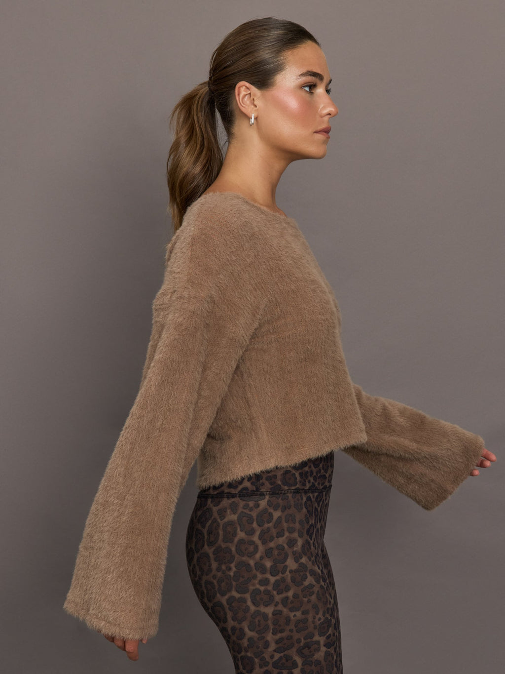 Carme Plush Lace Bell Sleeve Top - Cappuccino