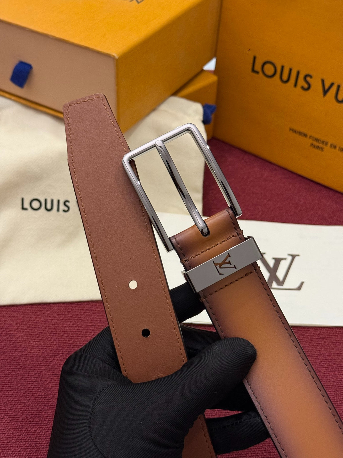 Louis Vuitton Everyday Pin 35MM Belt Patina Gradient Brown