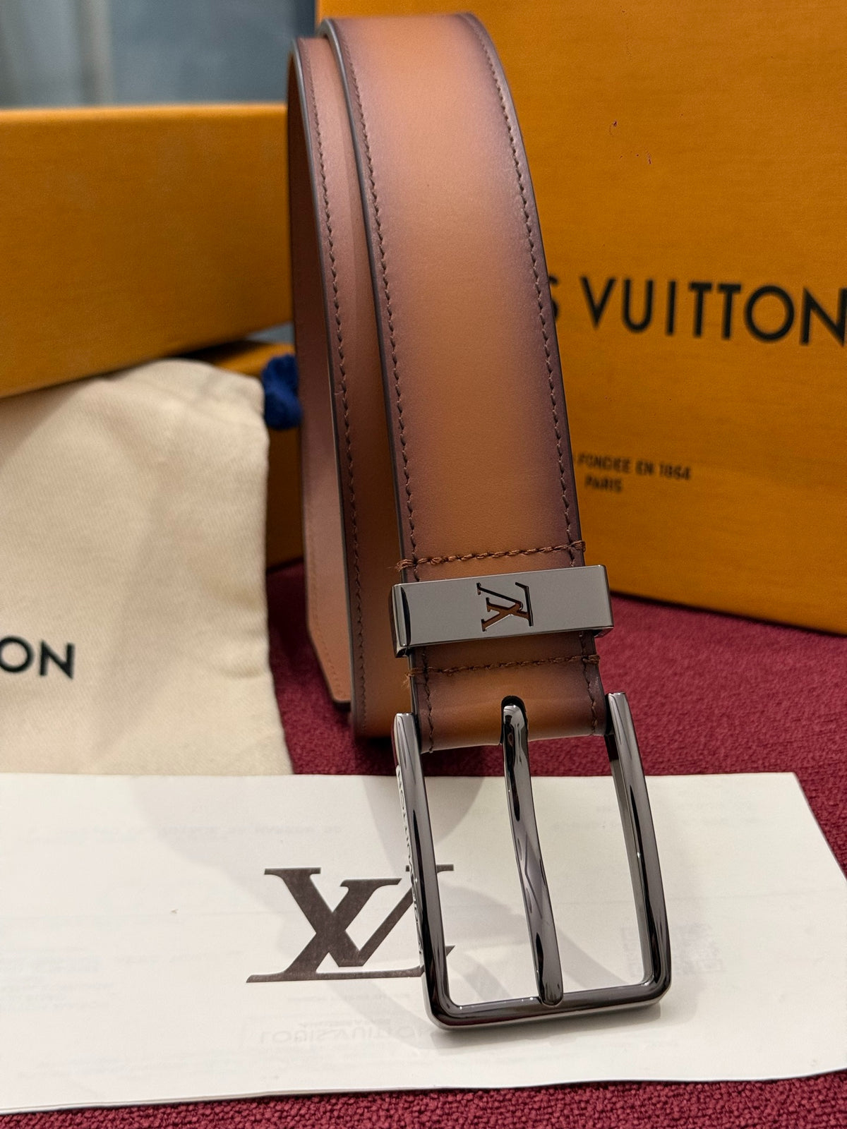 Louis Vuitton Everyday Pin 35MM Belt Patina Gradient Brown
