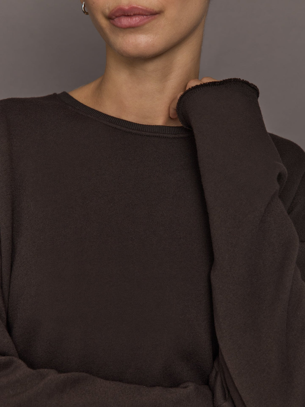 Crew Neck Sweatshirt in French Terry - Chocolate Torte