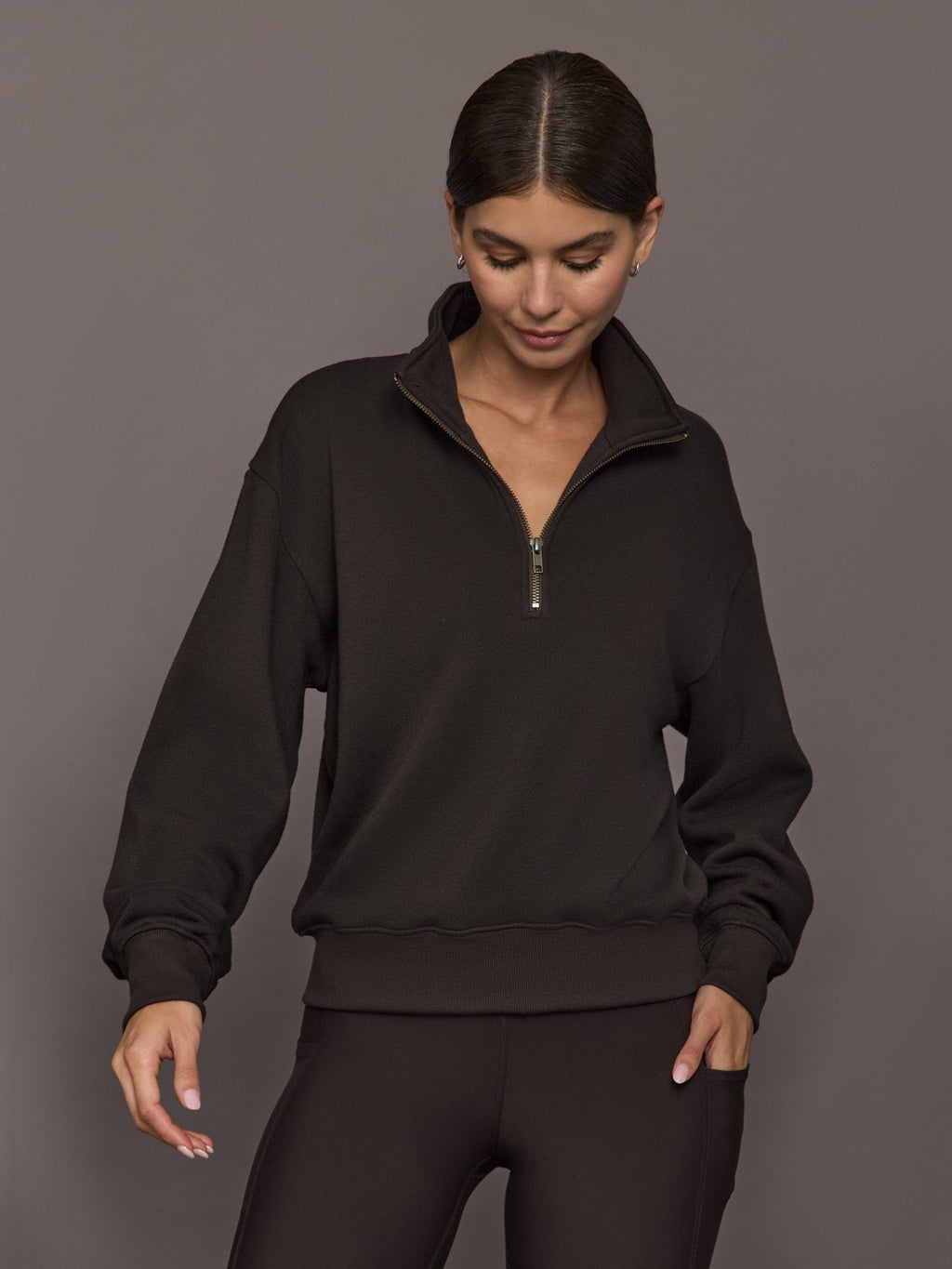 Half Zip Sweatshirt in French Terry - Chocolate Torte