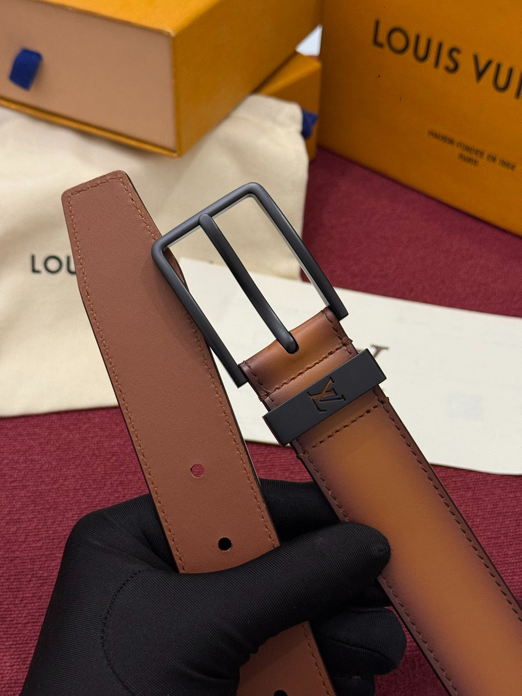 Louis Vuitton Everyday Pin 35MM Belt Patina Gradient Brown