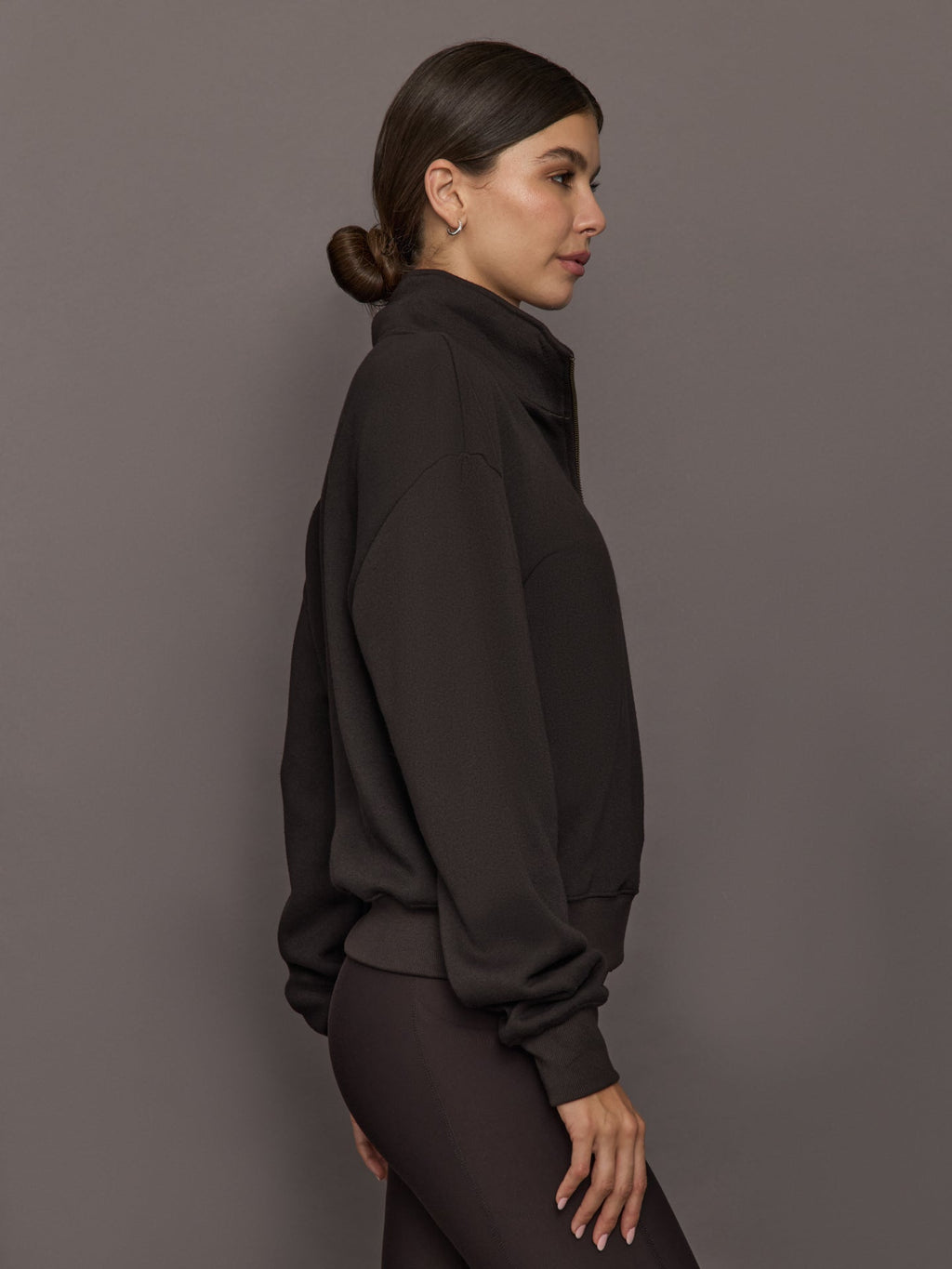Half Zip Sweatshirt in French Terry - Chocolate Torte