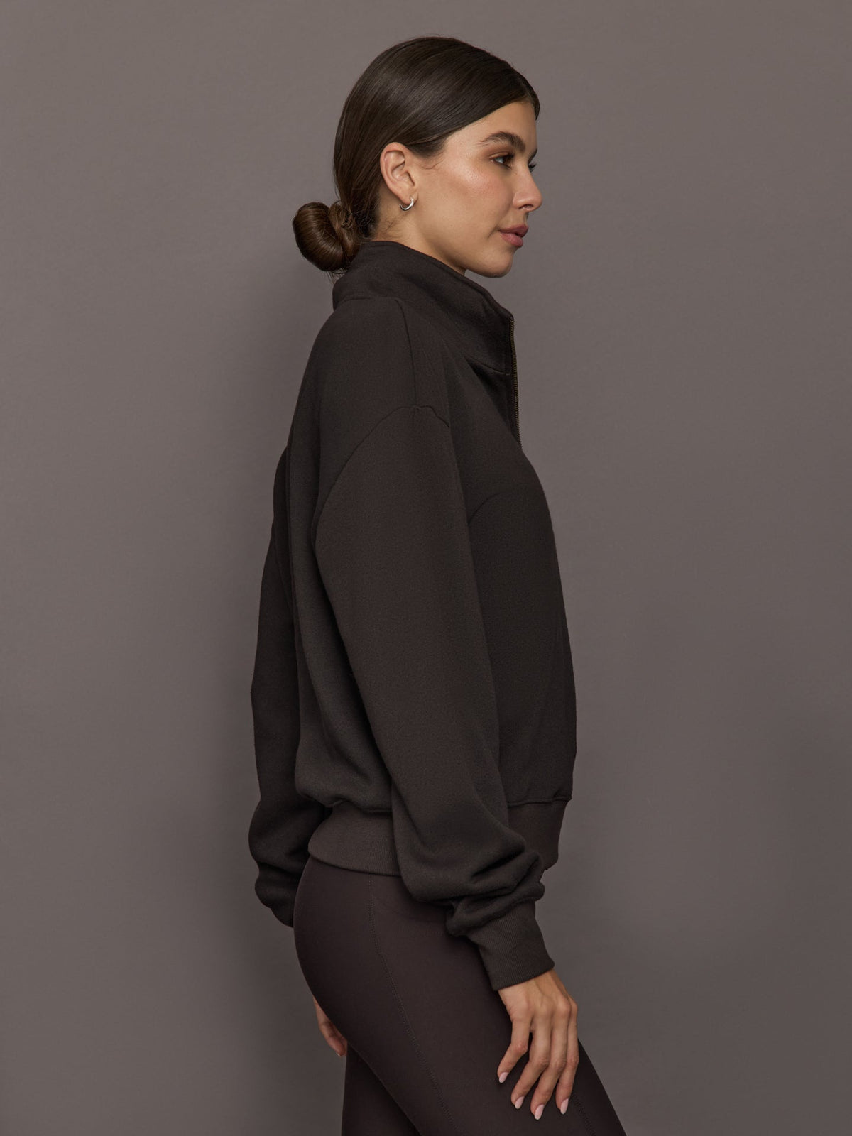 Half Zip Sweatshirt in French Terry - Chocolate Torte
