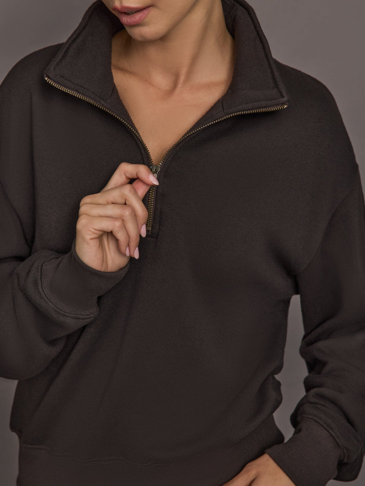 Half Zip Sweatshirt in French Terry - Chocolate Torte