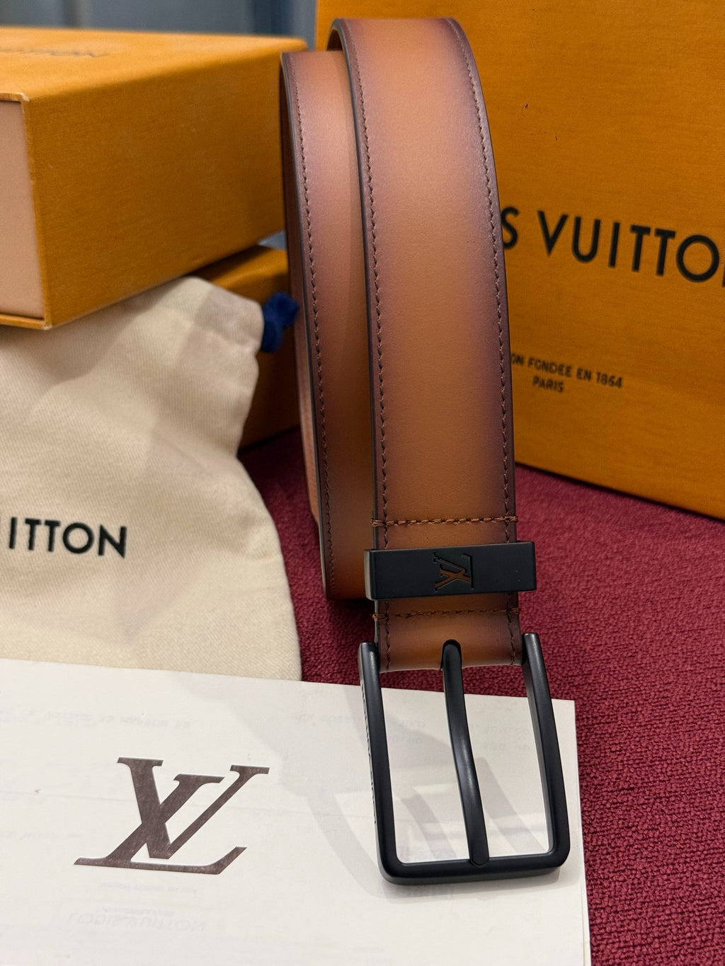 Louis Vuitton Everyday Pin 35MM Belt Patina Gradient Brown