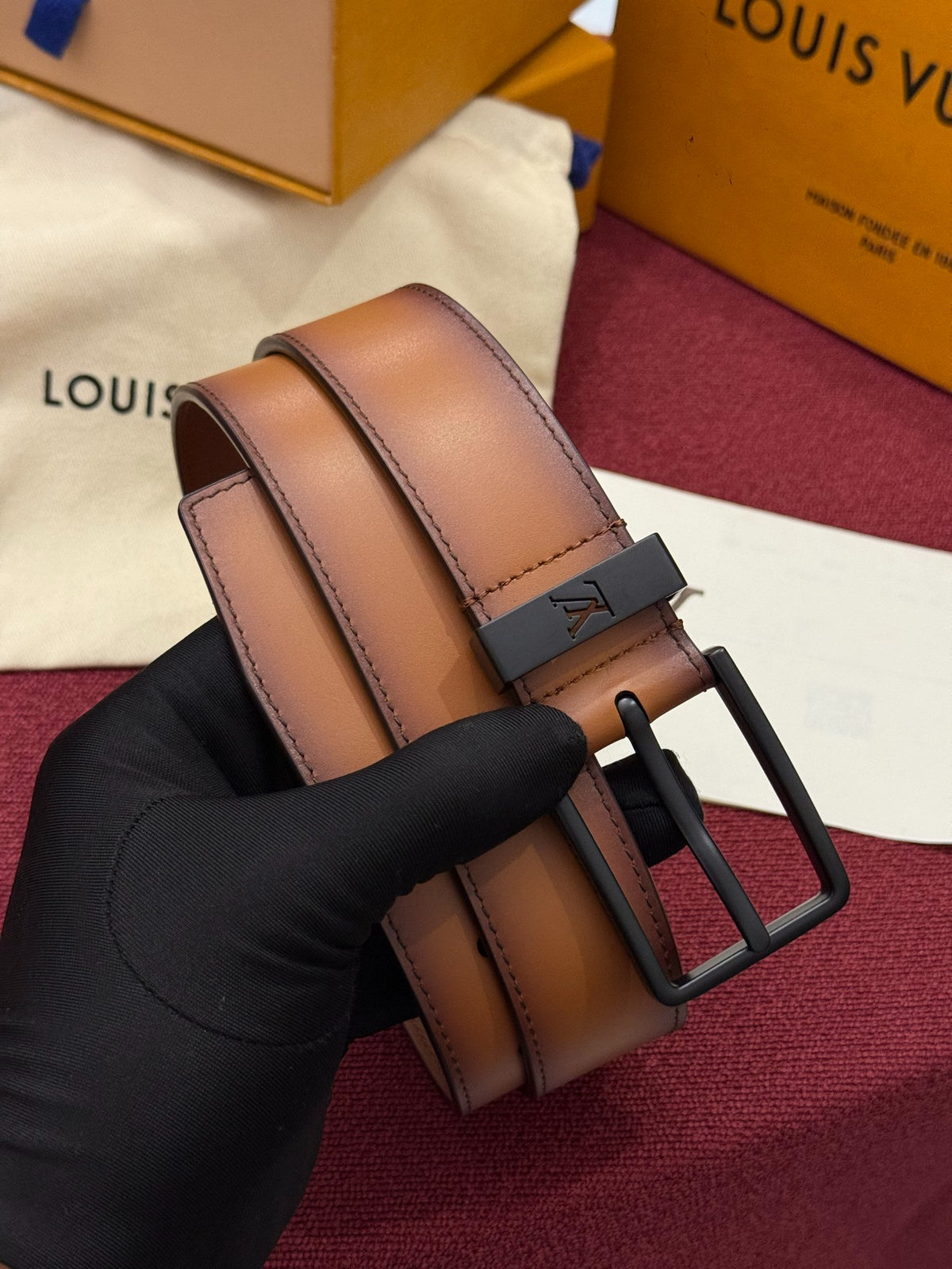 Louis Vuitton Everyday Pin 35MM Belt Patina Gradient Brown