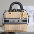 LADY 24 BASKET BAG IN BLACK OBLIQUE JACQUARD MIX BEIGE WICKER