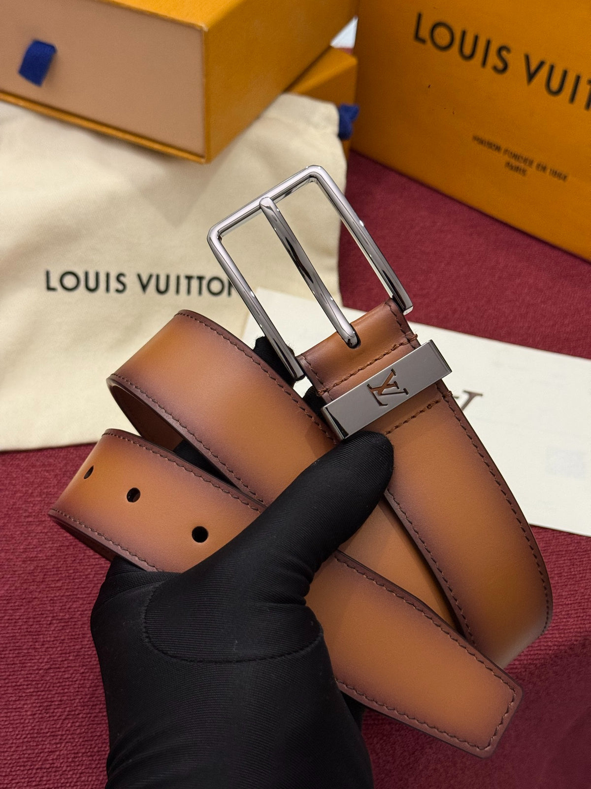 Louis Vuitton Everyday Pin 35MM Belt Patina Gradient Brown