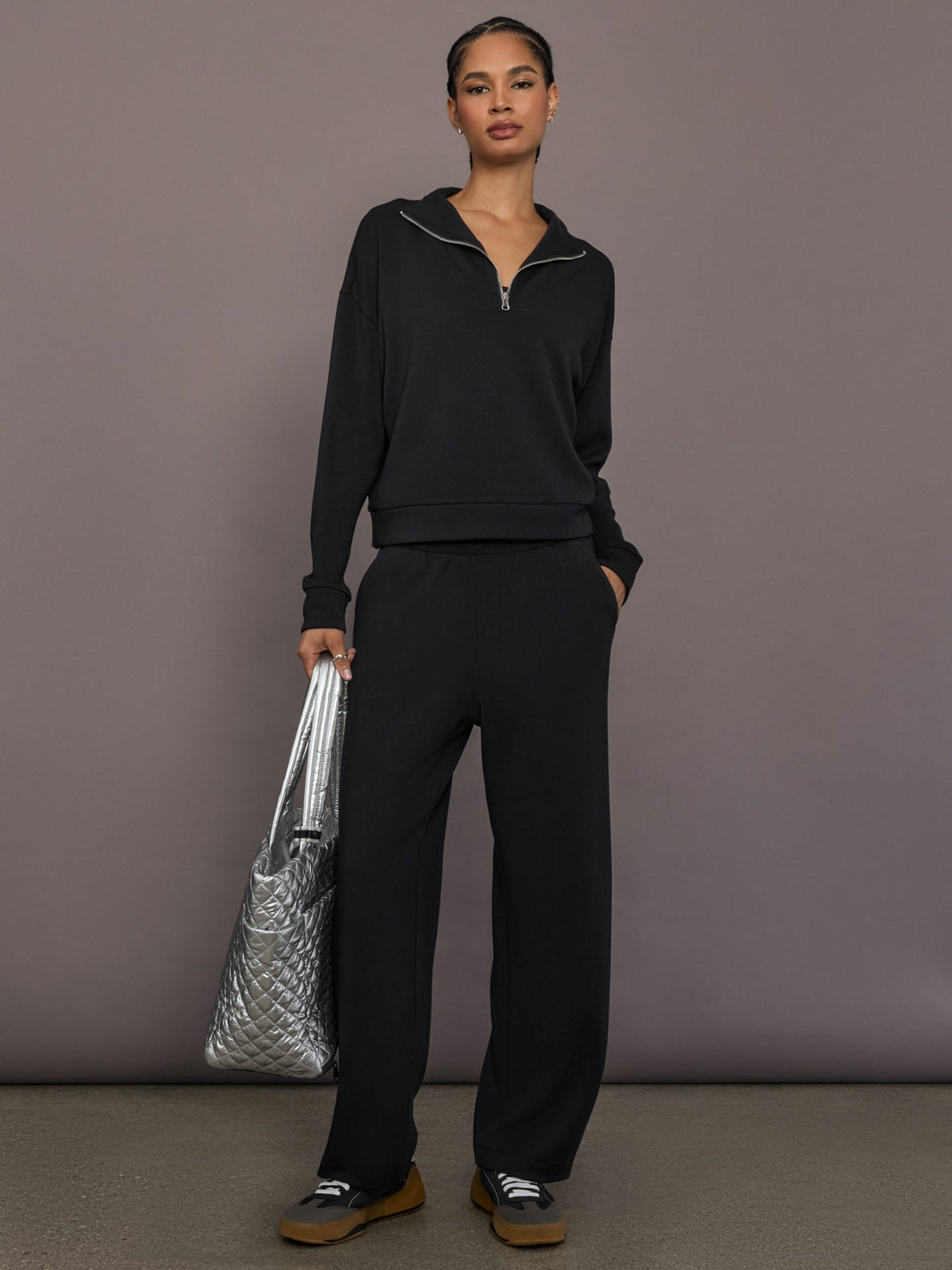 Half Zip Pullover in Interlock - Black