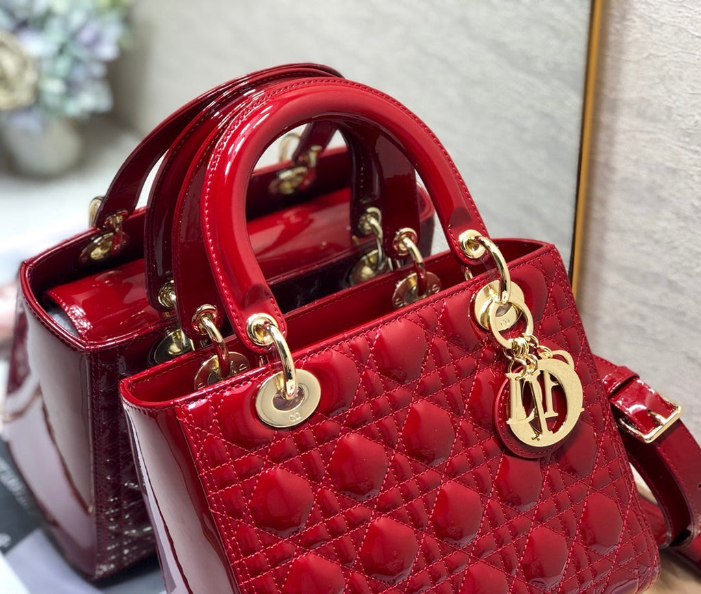 medium lady 24 dark red patent calfskin