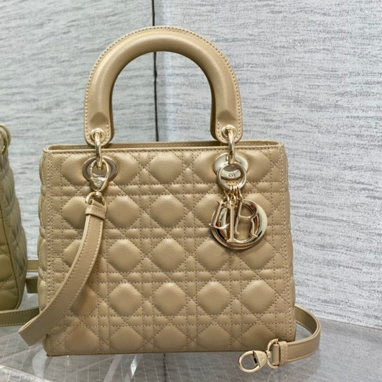 medium lady 24 ecru calfskin ghw