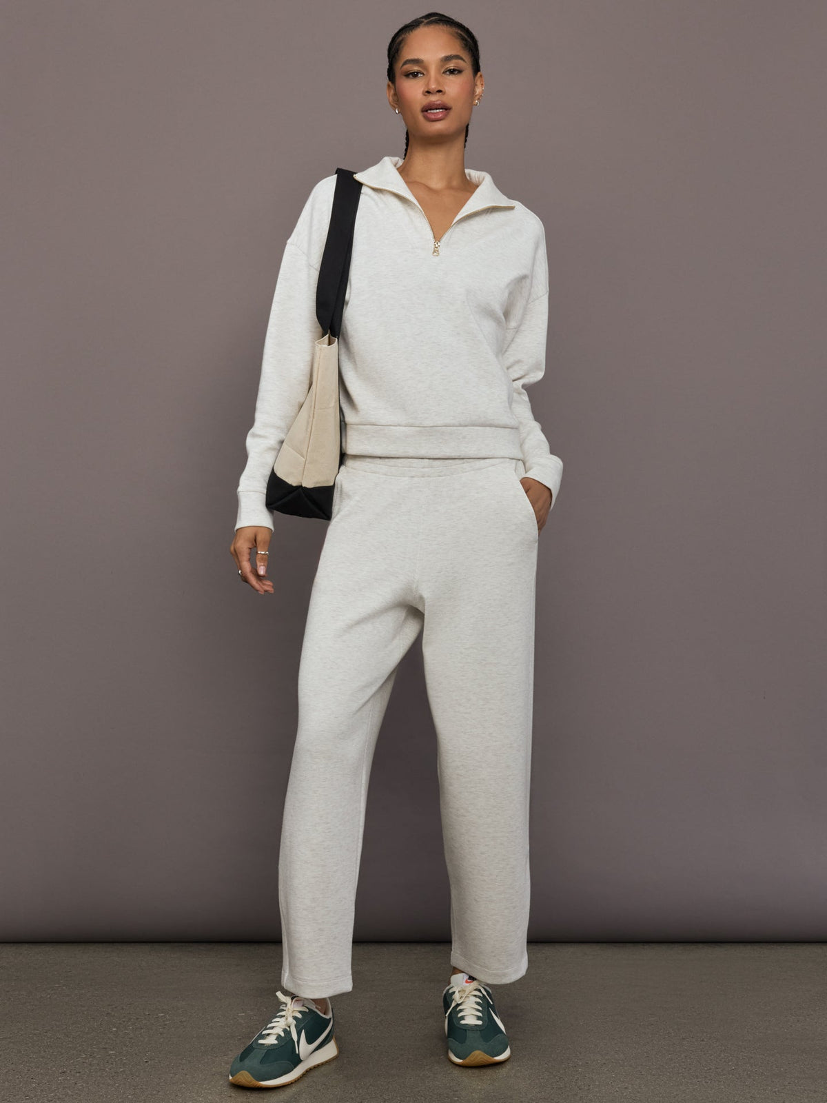 Half Zip Pullover in Interlock - Moonbeam