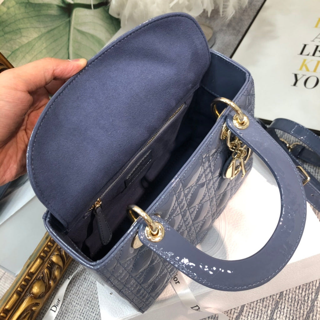 medium lady 24 raf blue patent calfskin