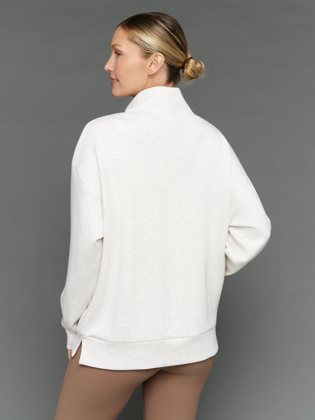 Mock Neck Pullover in Interlock  - Moonbeam Heather