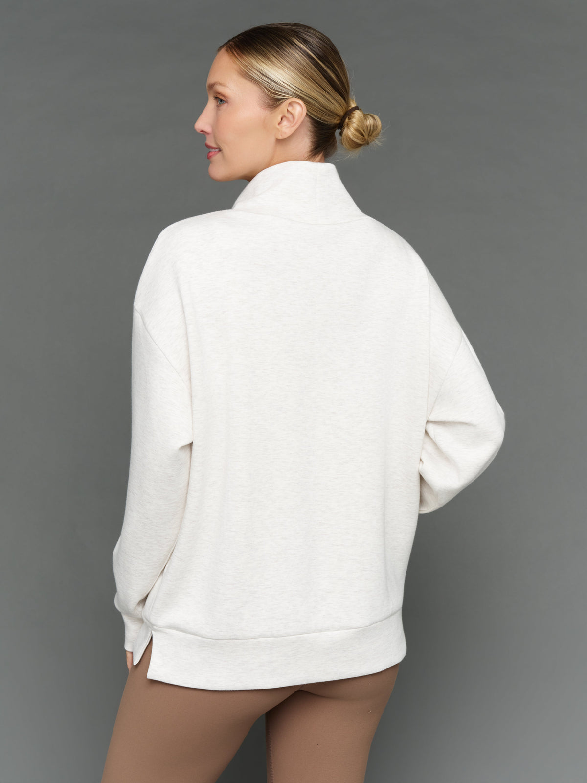 Mock Neck Pullover in Interlock  - Moonbeam Heather