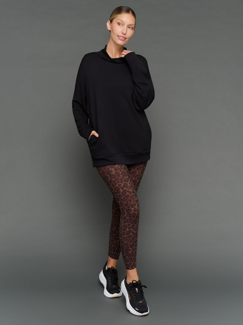Mock Neck Pullover in Interlock - Black