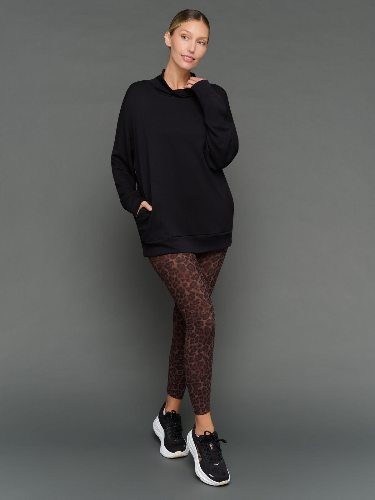 Mock Neck Pullover in Interlock - Black