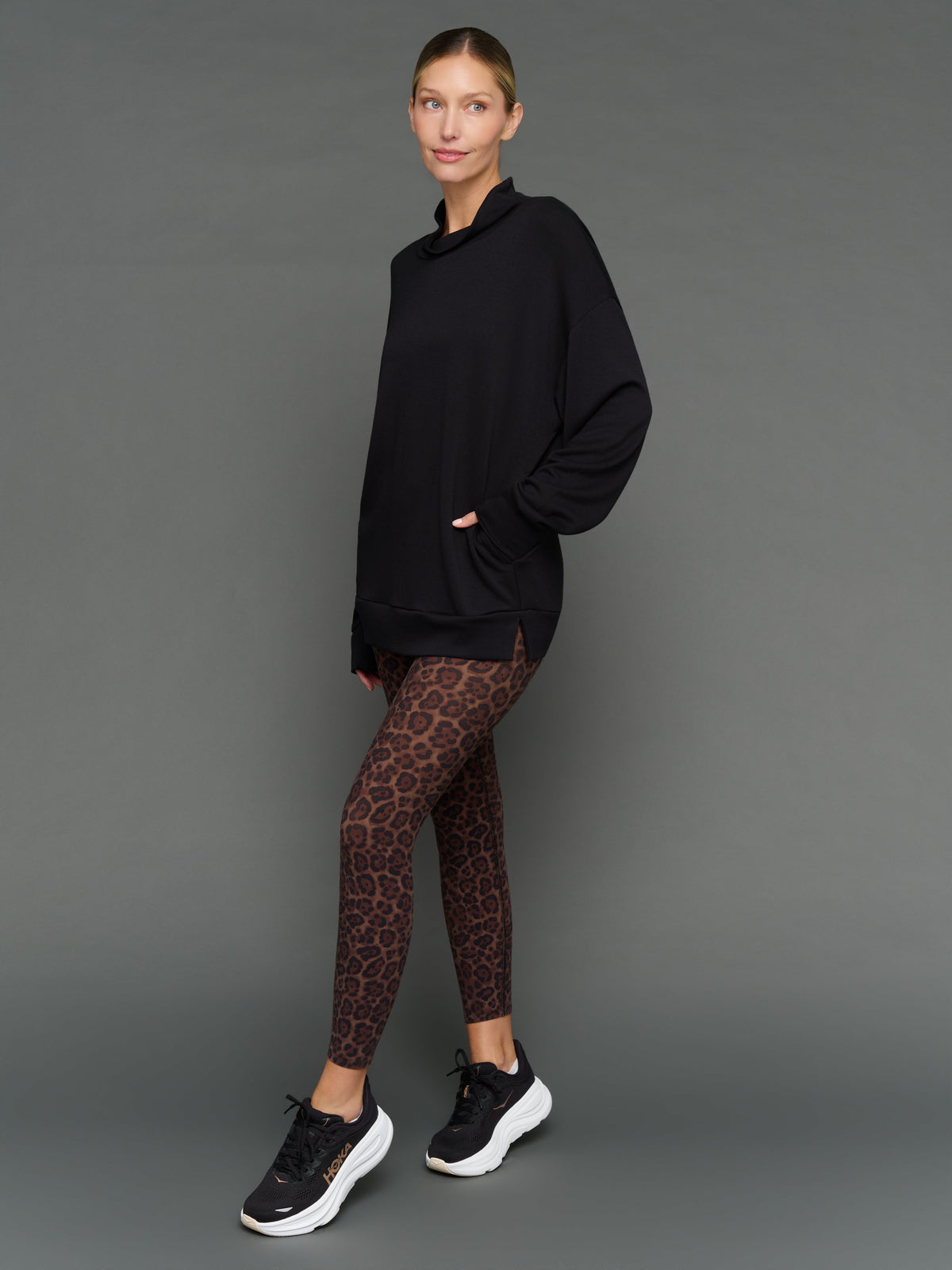 Mock Neck Pullover in Interlock - Black