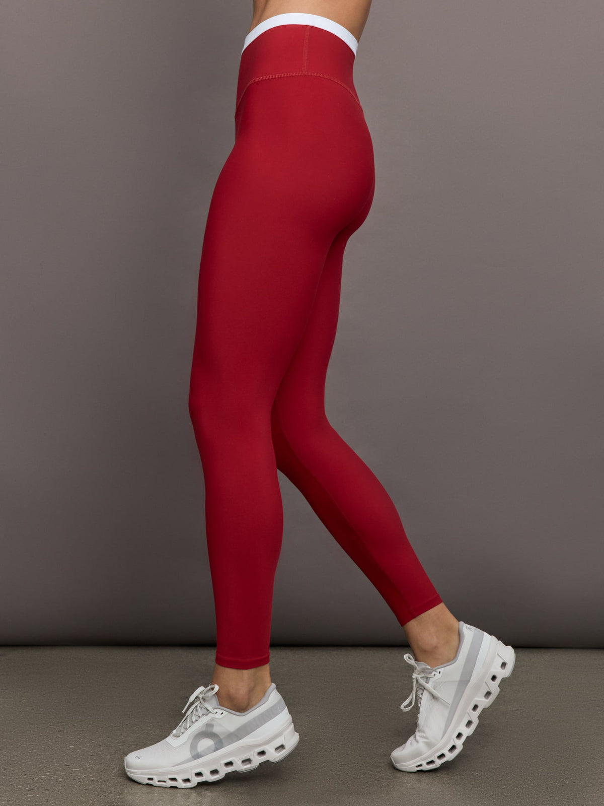 Contrast Waistband Legging in Melt - Cherry Red/White