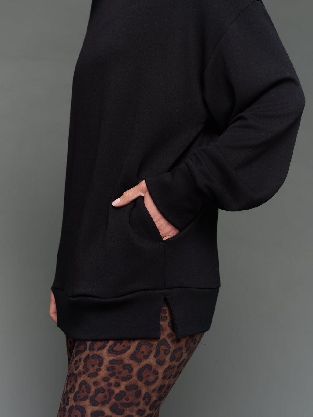 Mock Neck Pullover in Interlock - Black