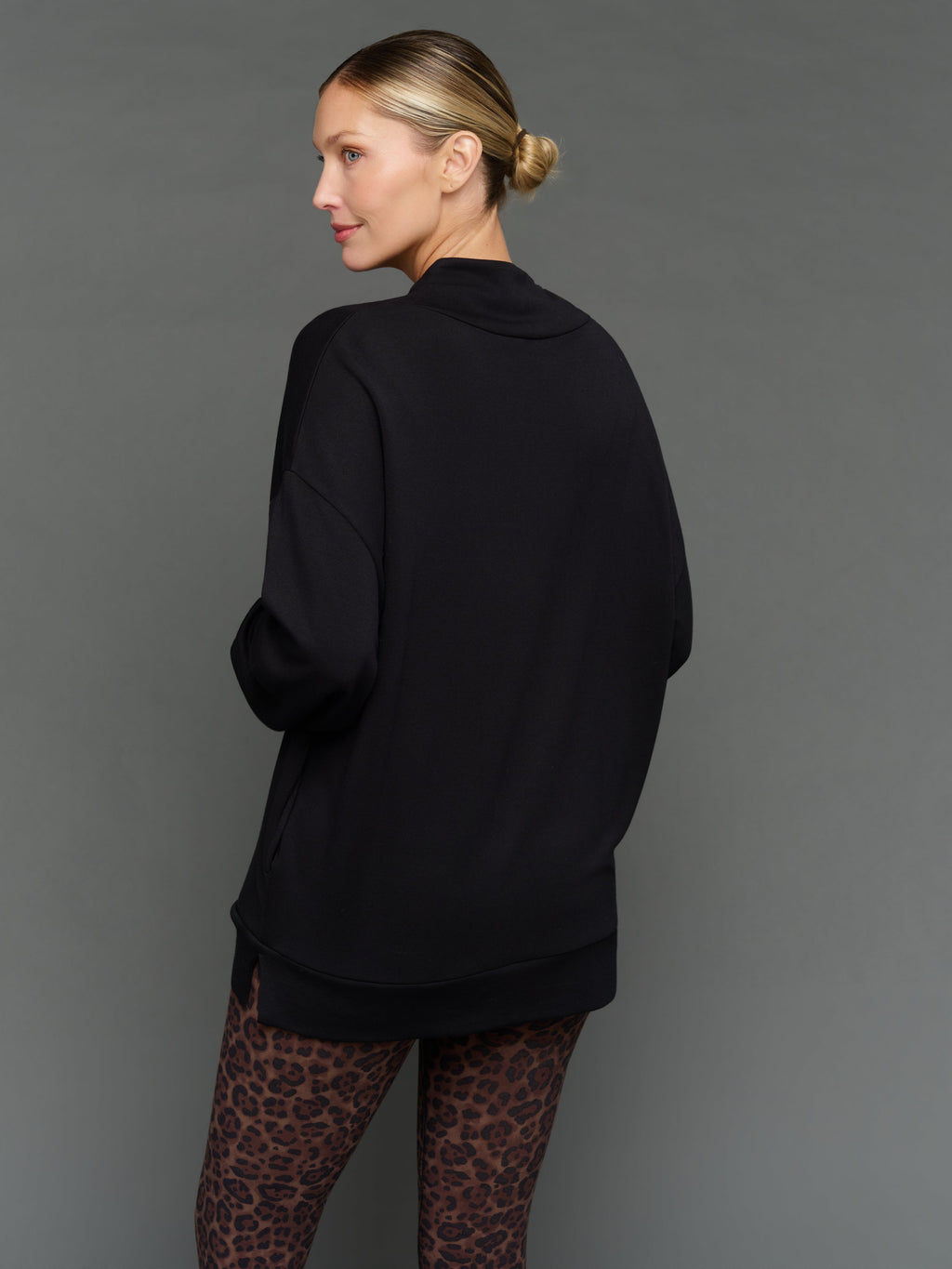 Mock Neck Pullover in Interlock - Black