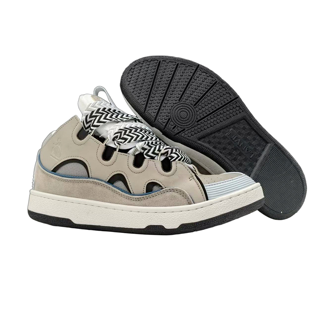 Lanvin Curb Sneakers 'Light Grey' - Black/White Chevron Laces