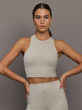 All-Day Ribbed Crop - Desert | White