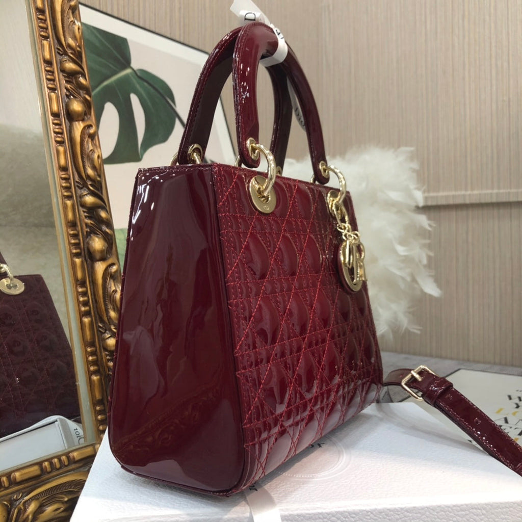 medium lady 24 wine patent calfskin
