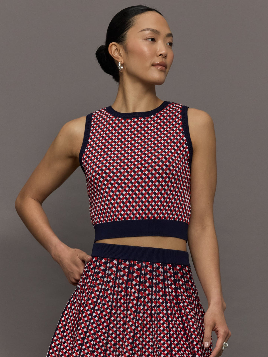 Cher Crochet Jacquard Tank - Dark Blue Multi